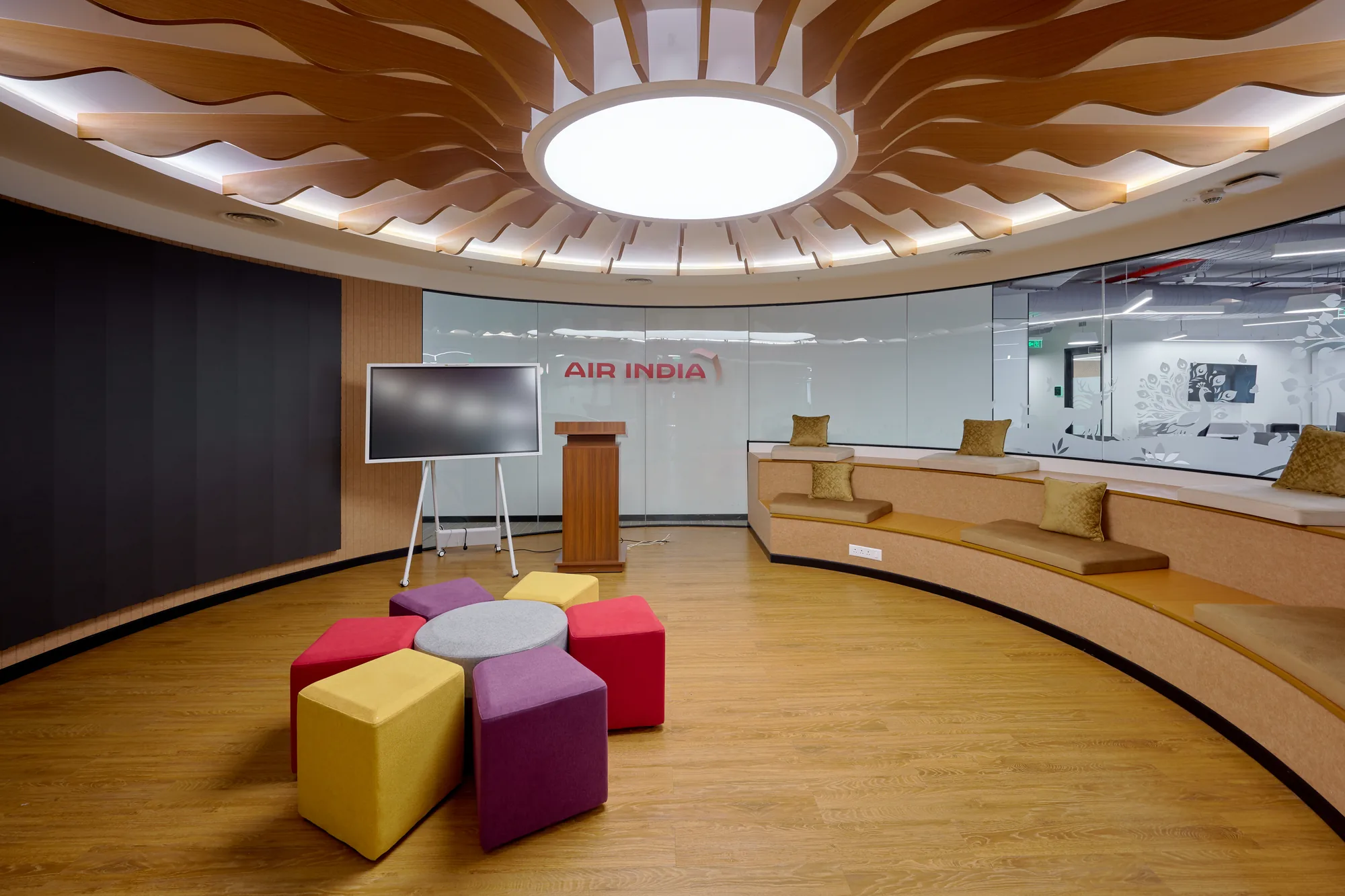 Air India, Kochi — the sculpted timber reception